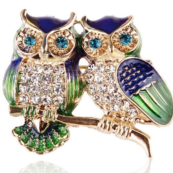 Elegant Blue and Green Owl Brooch - Picture 1 of 3